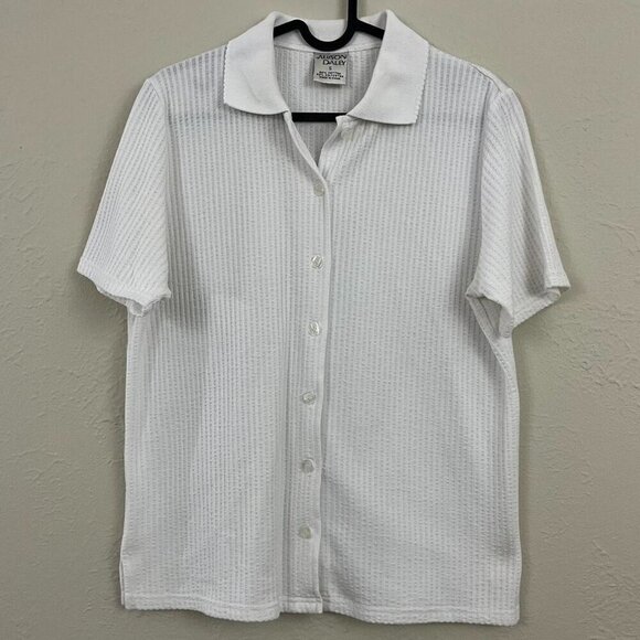 90s white ribbed button up shirt - Picture 2 of 8